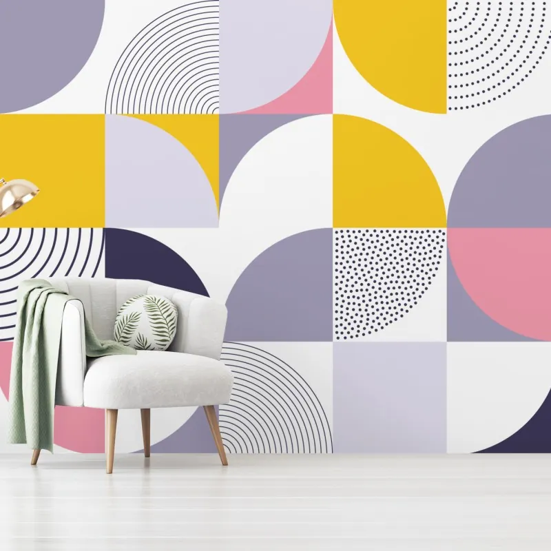 Wall mural pastel geometric pattern with semicircles
