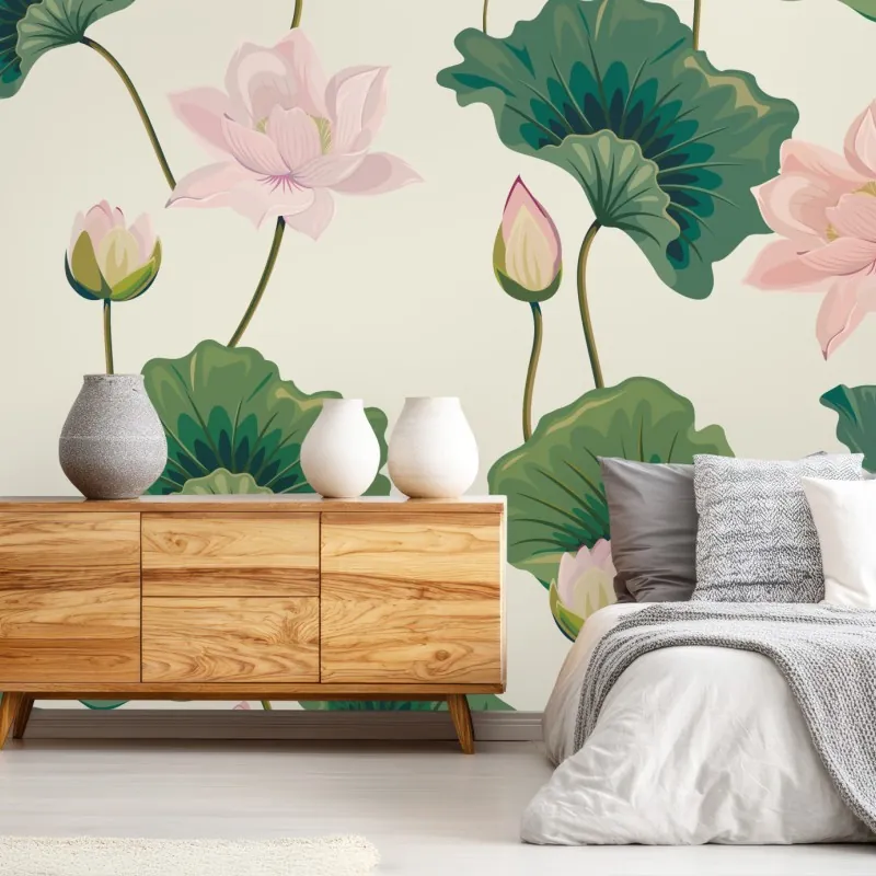 Wall mural serene lotus botanical pattern