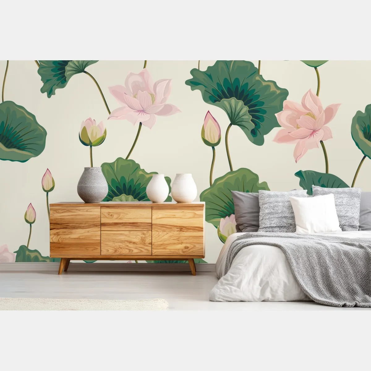 Fototapeta spokojny botaniczny wzór lotosu – Wallissimo® Fototapeta spokojny botaniczny wzór lotosu – Wallissimo®