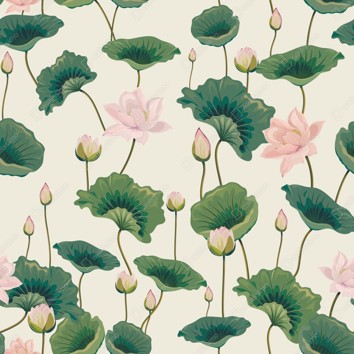 Fototapeta spokojny botaniczny wzór lotosu – Wallissimo® Fototapeta spokojny botaniczny wzór lotosu – Wallissimo®