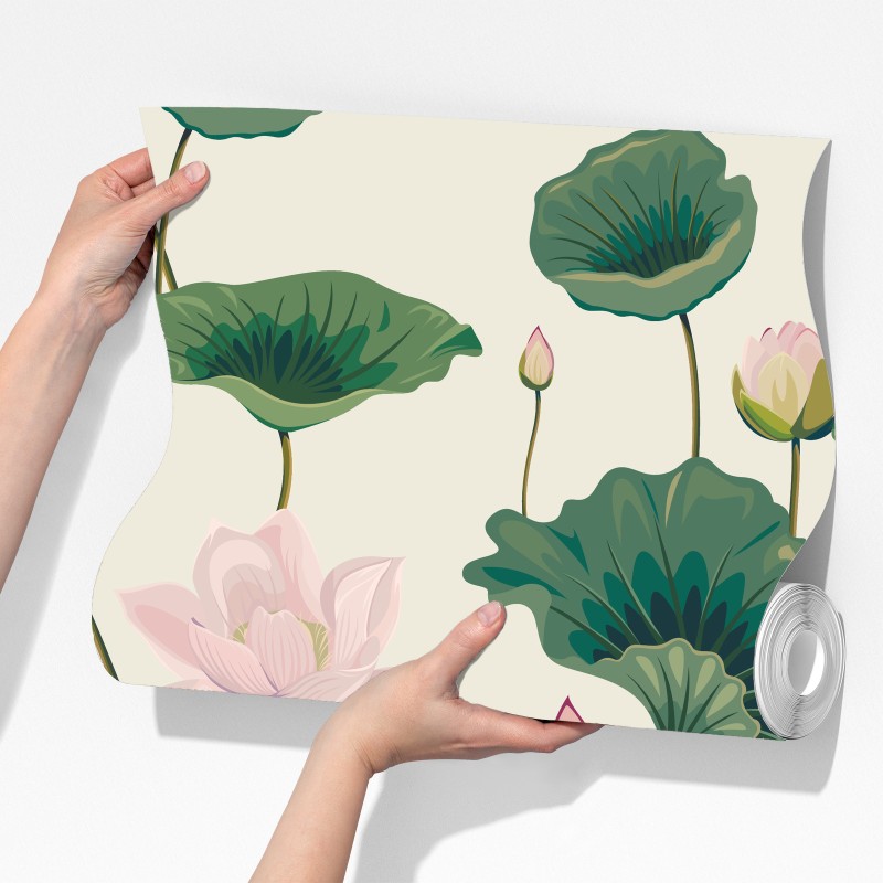 Fototapeta spokojny botaniczny wzór lotosu – Wallissimo® Fototapeta spokojny botaniczny wzór lotosu – Wallissimo®