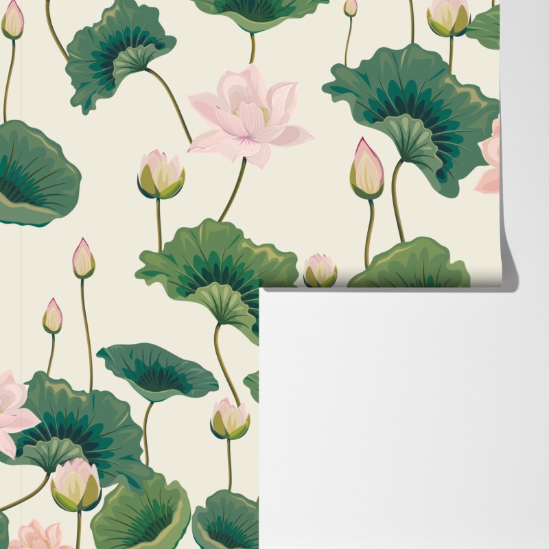 Fototapeta spokojny botaniczny wzór lotosu – Wallissimo® Fototapeta spokojny botaniczny wzór lotosu – Wallissimo®
