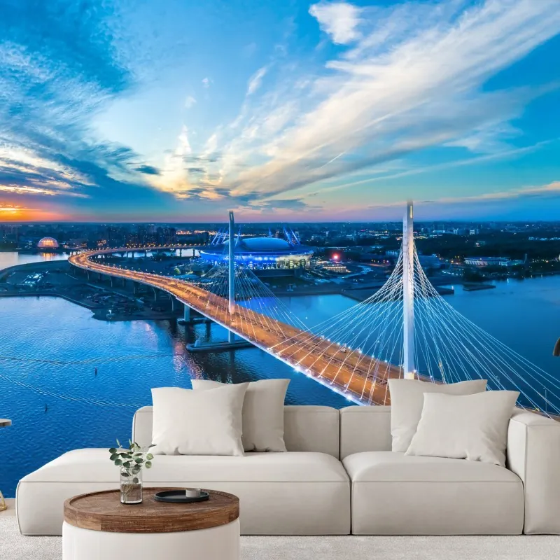 Wall mural St. Petersburg bridge panorama at dusk
