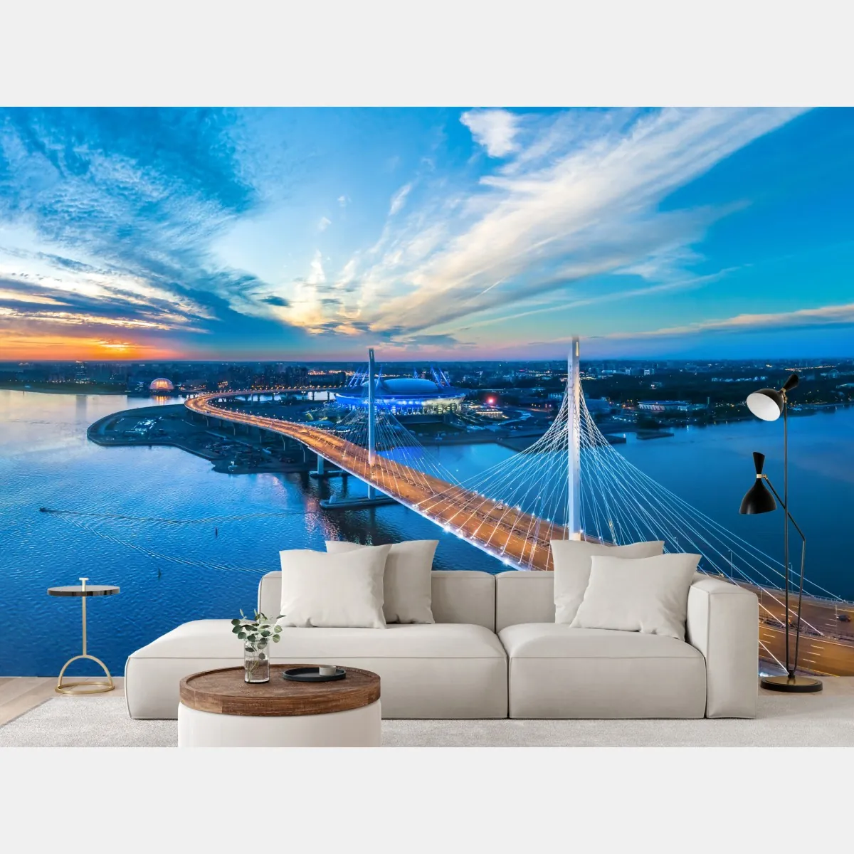 Fototapeta Sankt Petersburg panorama mostu o zmierzchu – Wallissimo® Fototapeta Sankt Petersburg panorama mostu o zmierzchu – Wallissimo®