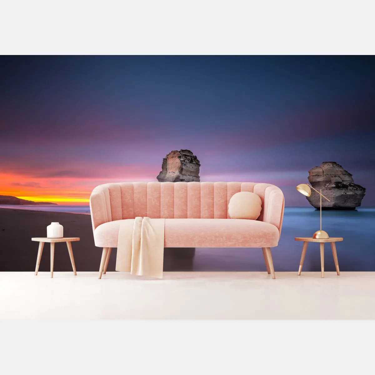 Fototapeta spokojny morski pejzaż z formacjami skalnymi o zachodzie słońca – Wallissimo® Fototapeta spokojny morski pejzaż z formacjami skalnymi o zachodzie słońca – Wallissimo®