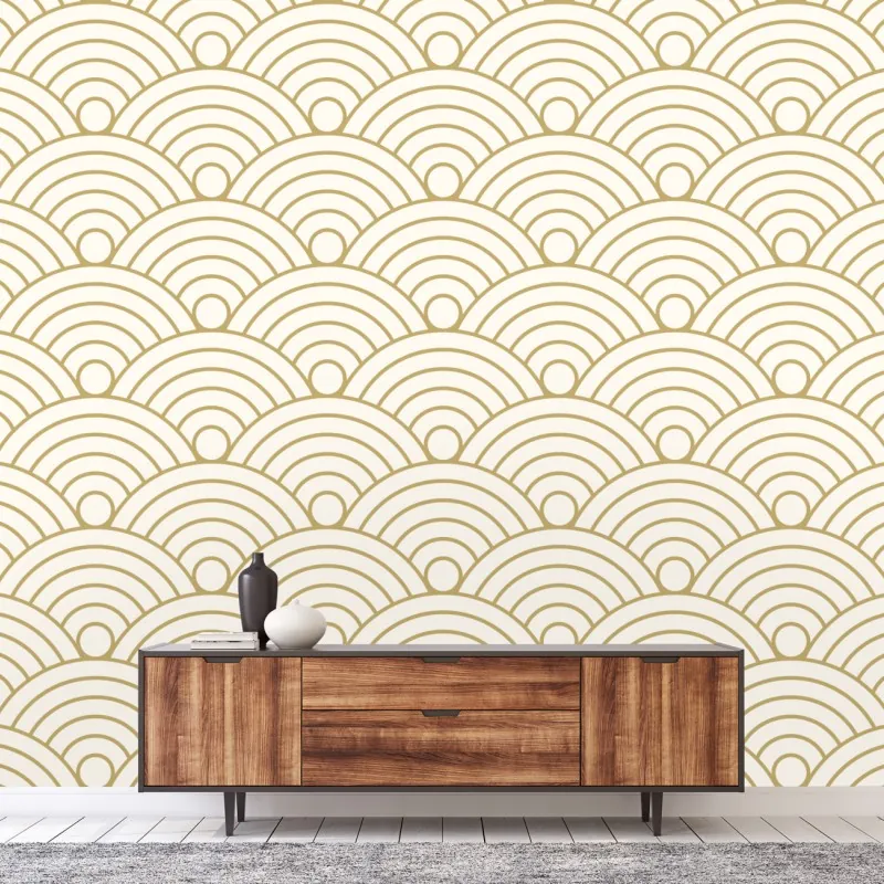 Wall mural gold seigaiha wave pattern