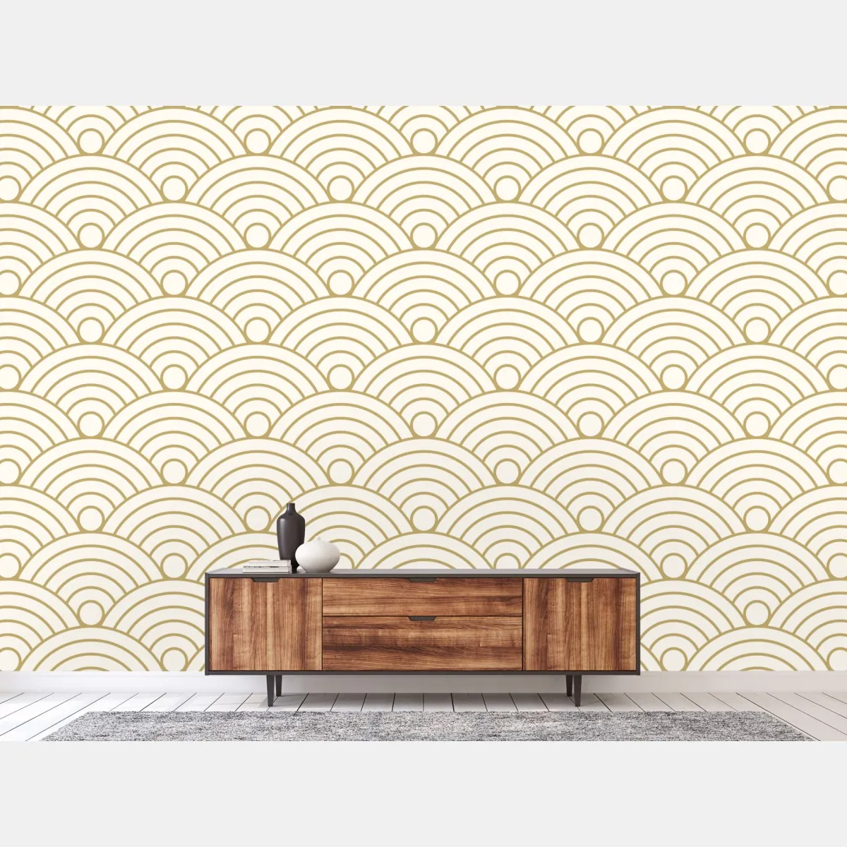 Fototapeta złoty wzór seigaiha – Wallissimo® Fototapeta złoty wzór seigaiha – Wallissimo®