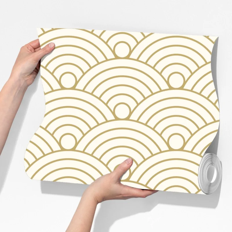 Fototapeta złoty wzór seigaiha – Wallissimo® Fototapeta złoty wzór seigaiha – Wallissimo®