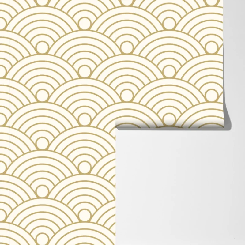 Fototapeta złoty wzór seigaiha – Wallissimo® Fototapeta złoty wzór seigaiha – Wallissimo®