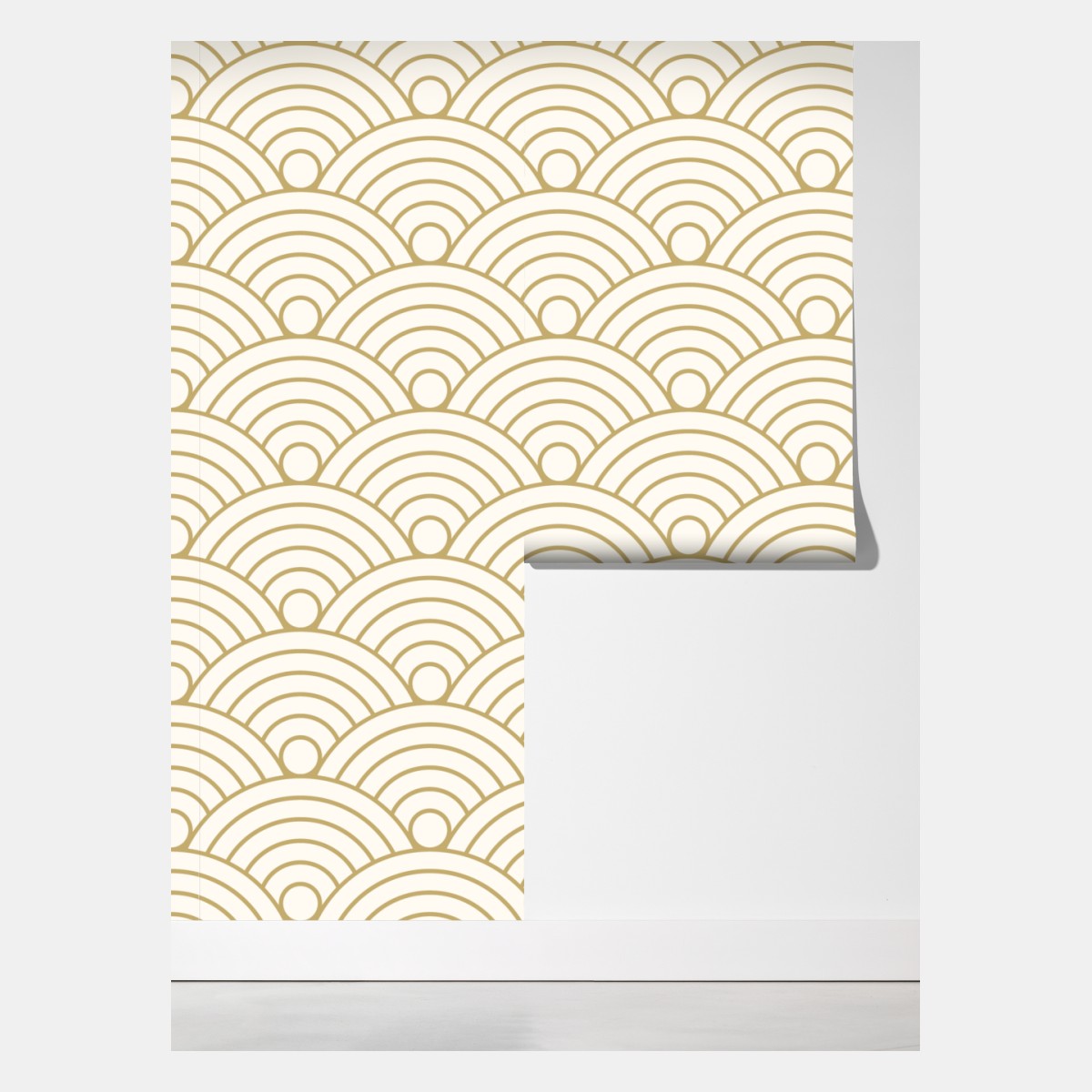 Fototapeta złoty wzór seigaiha – Wallissimo® Fototapeta złoty wzór seigaiha – Wallissimo®