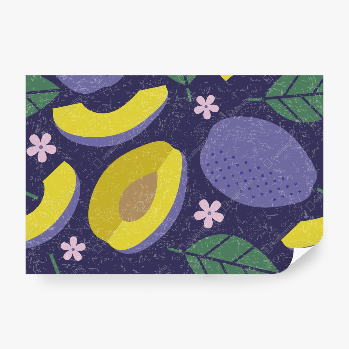 Fototapeta radosny wzór ze śliwkami i liśćmi – Wallissimo® Fototapeta radosny wzór ze śliwkami i liśćmi – Wallissimo®