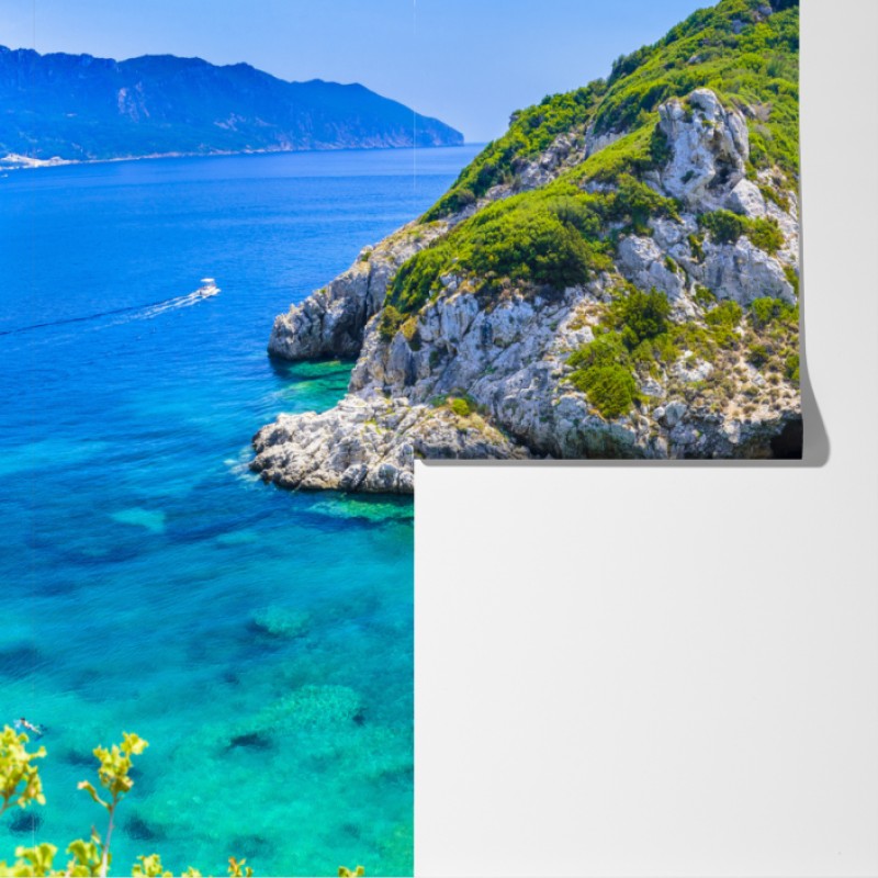 Fototapeta Porto Timoni panoramiczna plaża, Korfu – Wallissimo® Fototapeta Porto Timoni panoramiczna plaża, Korfu – Wallissimo®