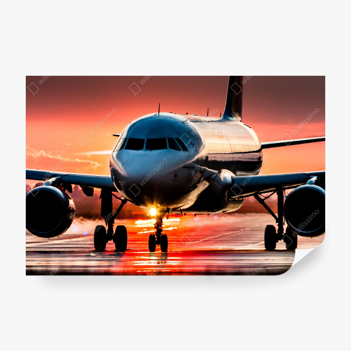 Fototapeta odrzutowiec przy zachodzie słońca na pasie startowym – Wallissimo® Fototapeta odrzutowiec przy zachodzie słońca na pasie startowym – Wallissimo®