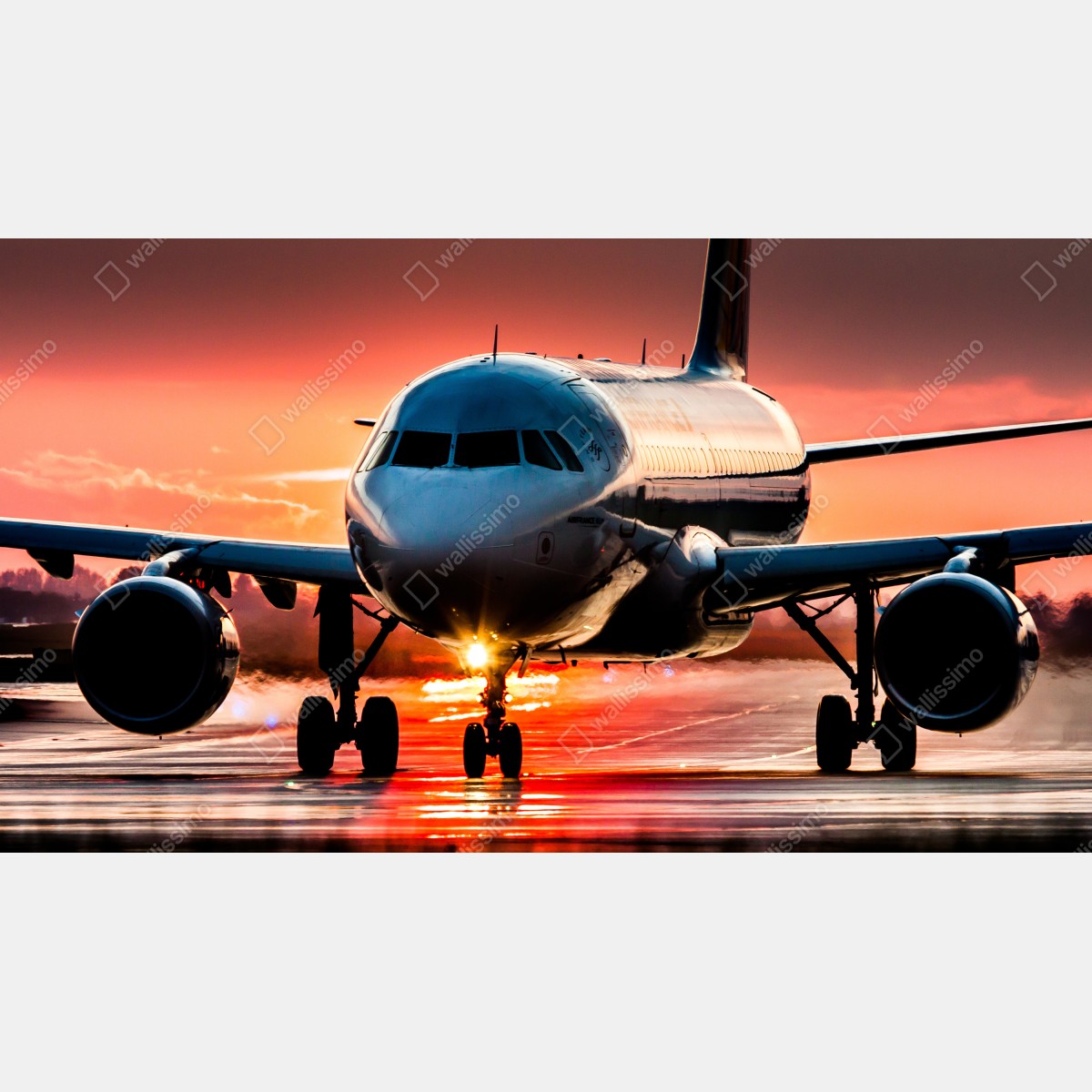 Fototapeta odrzutowiec przy zachodzie słońca na pasie startowym – Wallissimo® Fototapeta odrzutowiec przy zachodzie słońca na pasie startowym – Wallissimo®