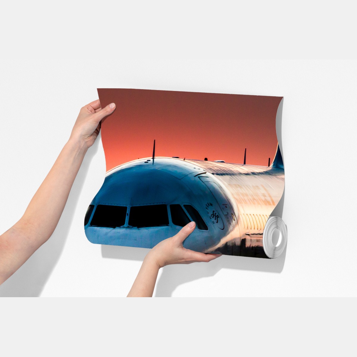 Fototapeta odrzutowiec przy zachodzie słońca na pasie startowym – Wallissimo® Fototapeta odrzutowiec przy zachodzie słońca na pasie startowym – Wallissimo®