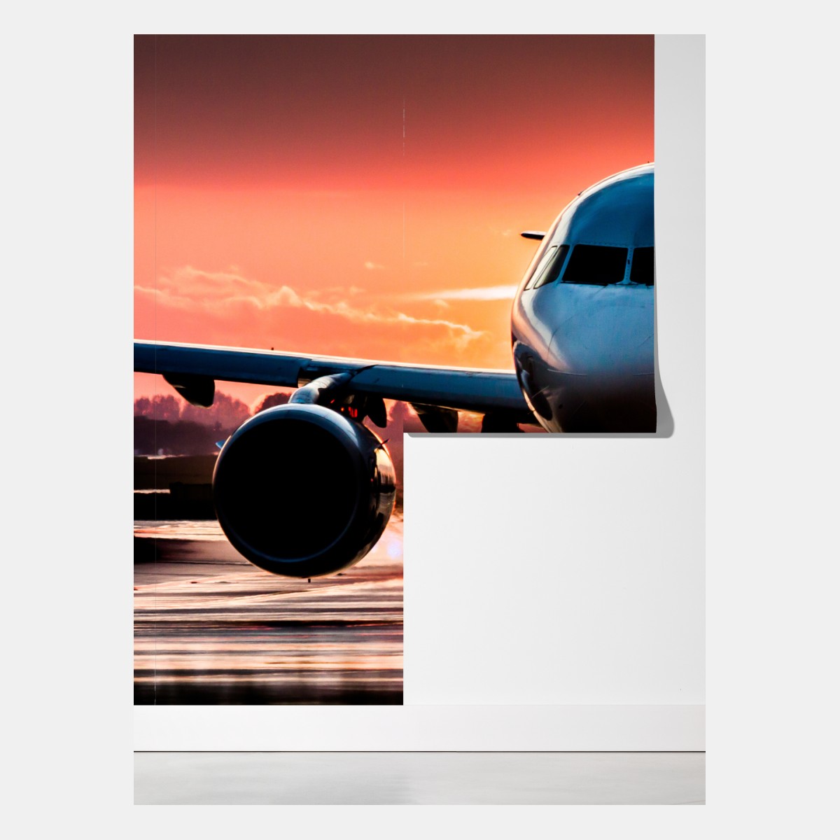 Fototapeta odrzutowiec przy zachodzie słońca na pasie startowym – Wallissimo® Fototapeta odrzutowiec przy zachodzie słońca na pasie startowym – Wallissimo®