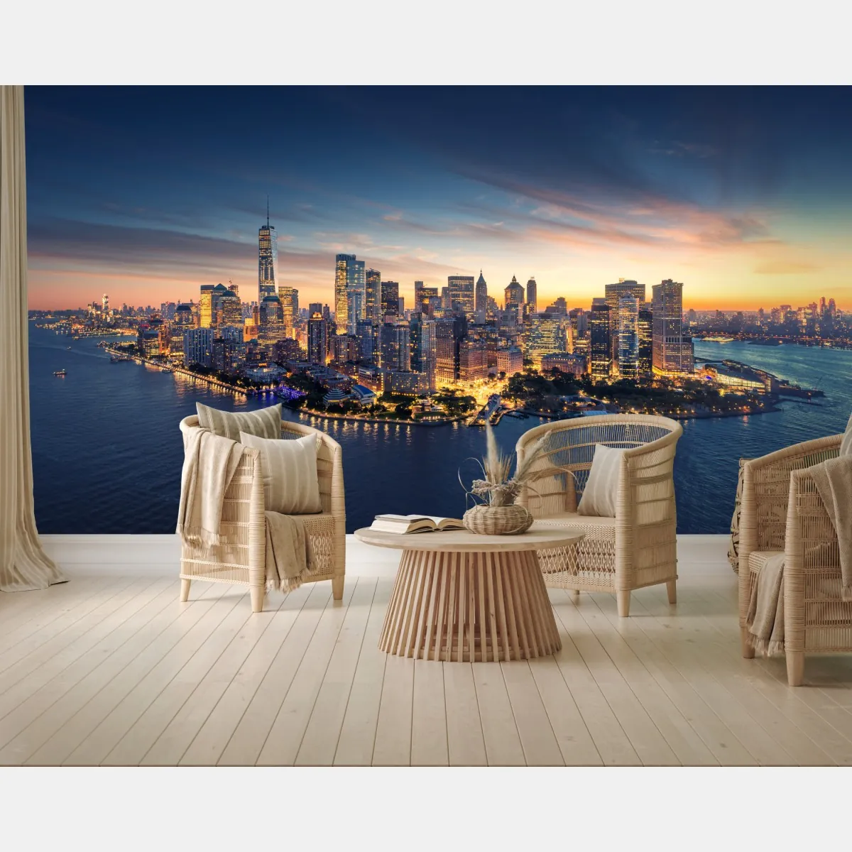 Fototapeta Manhattan panorama o wschodzie słońca – Wallissimo® Fototapeta Manhattan panorama o wschodzie słońca – Wallissimo®