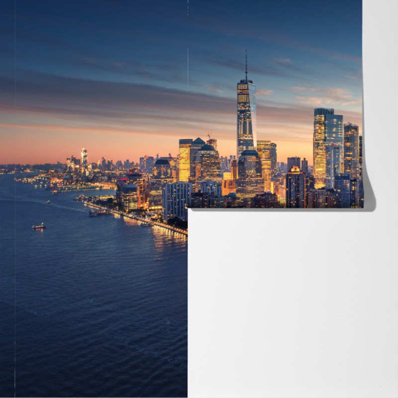 Fototapeta Manhattan panorama o wschodzie słońca – Wallissimo® Fototapeta Manhattan panorama o wschodzie słońca – Wallissimo®