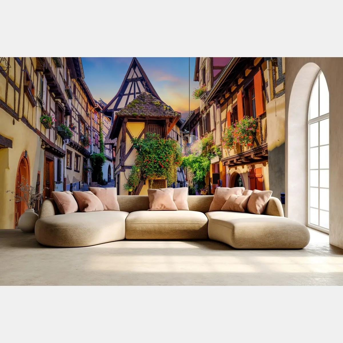 Fototapeta urokliwa ulica domów szachulcowych w Eguisheim, Alsacja – Wallissimo® Fototapeta urokliwa ulica domów szachulcowych w Eguisheim, Alsacja – Wallissimo®