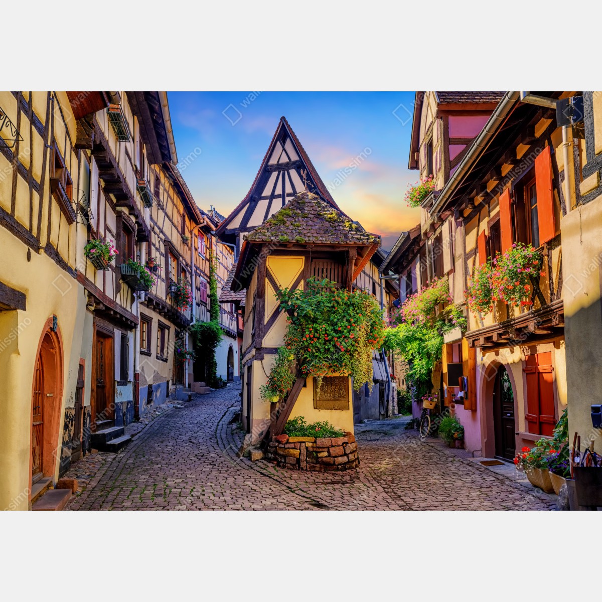 Fototapeta urokliwa ulica domów szachulcowych w Eguisheim, Alsacja – Wallissimo® Fototapeta urokliwa ulica domów szachulcowych w Eguisheim, Alsacja – Wallissimo®
