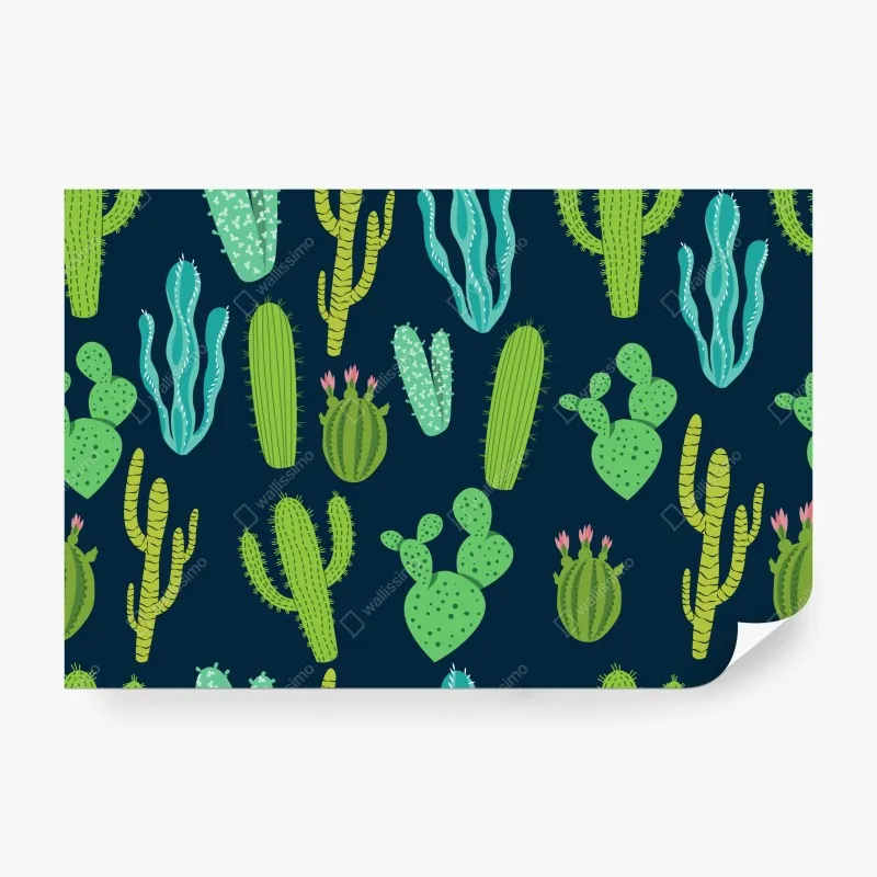 Wall mural green cactus and succulent pattern
