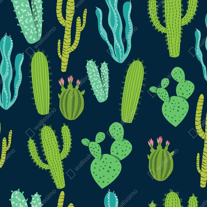 Fototapeta wzór z kaktusami i sukulentami – Wallissimo® Fototapeta wzór z kaktusami i sukulentami – Wallissimo®