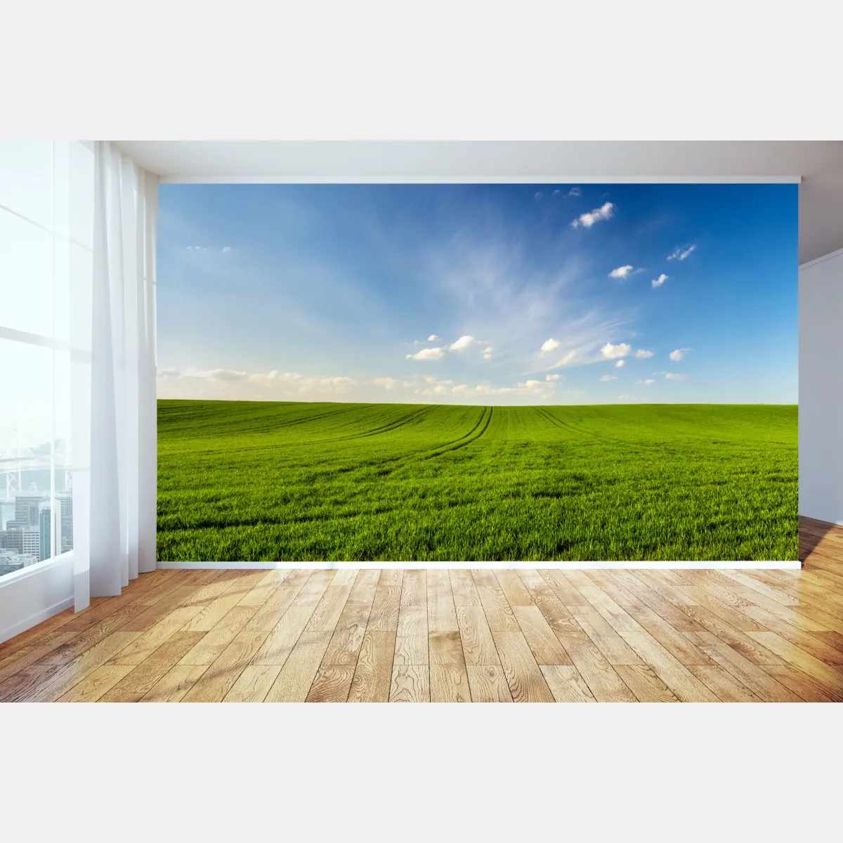Fototapeta wiosenna zielona panorama łąki – Wallissimo® Fototapeta wiosenna zielona panorama łąki – Wallissimo®