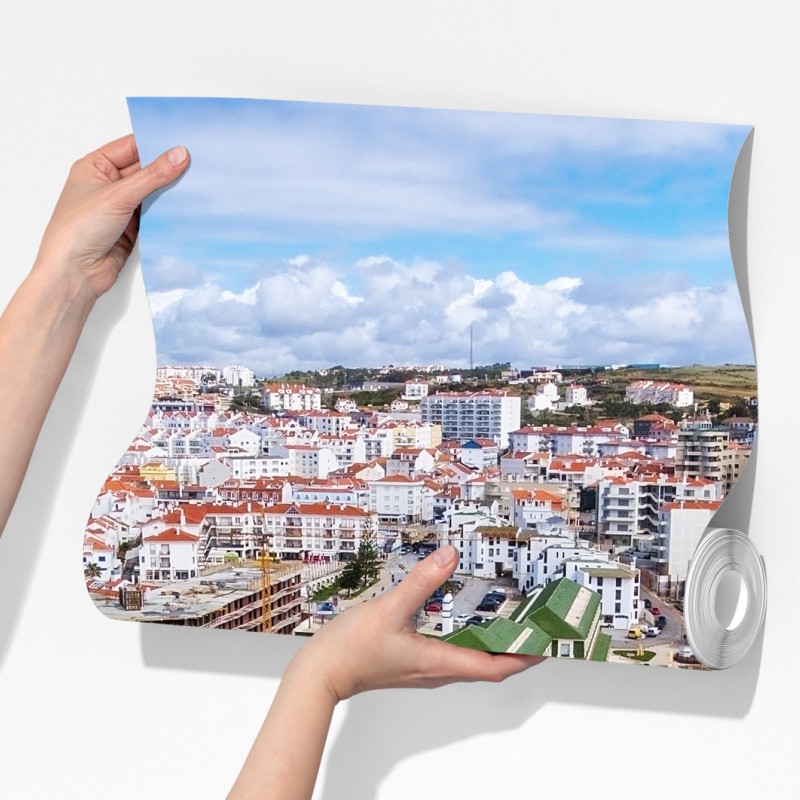 Fototapeta widok z lotu ptaka na nadmorskie miasteczko z falami – Wallissimo® Fototapeta widok z lotu ptaka na nadmorskie miasteczko z falami – Wallissimo®