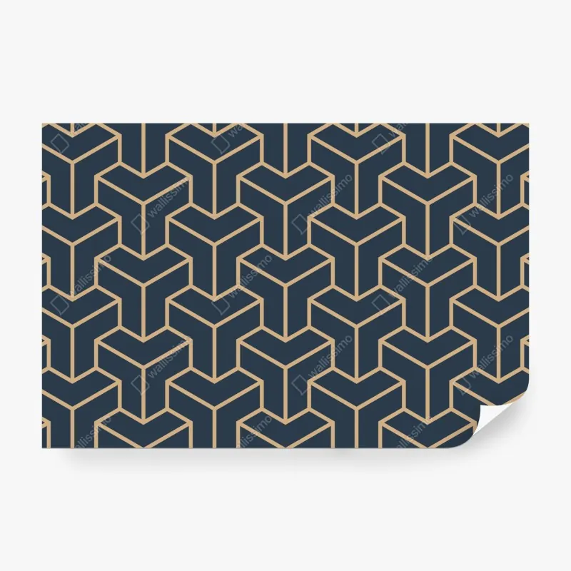 Wall mural navy geometric cube pattern