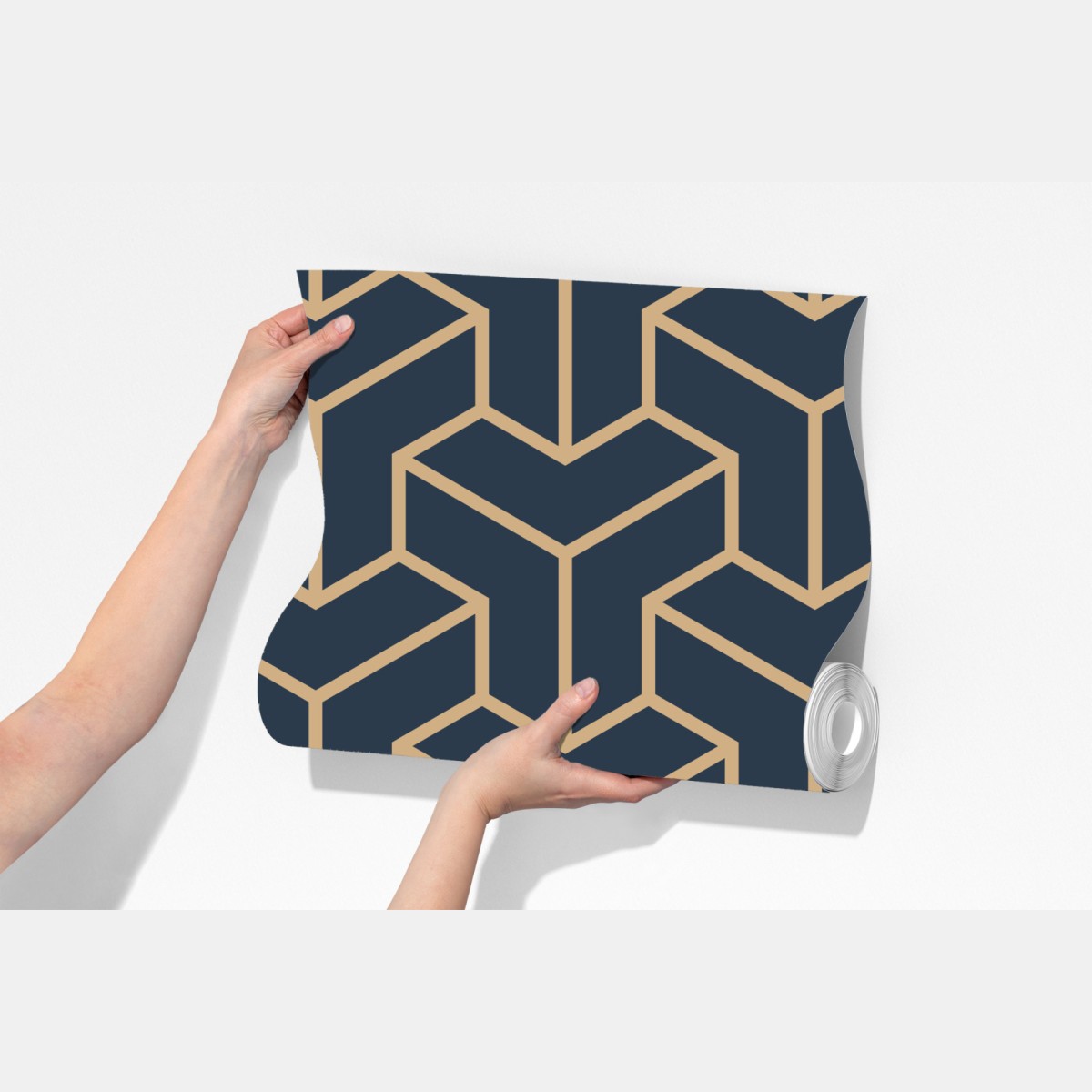 Fototapeta granatowy geometryczny wzór sześcianów – Wallissimo® Fototapeta granatowy geometryczny wzór sześcianów – Wallissimo®