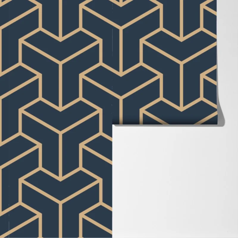 Fototapeta granatowy geometryczny wzór sześcianów – Wallissimo® Fototapeta granatowy geometryczny wzór sześcianów – Wallissimo®