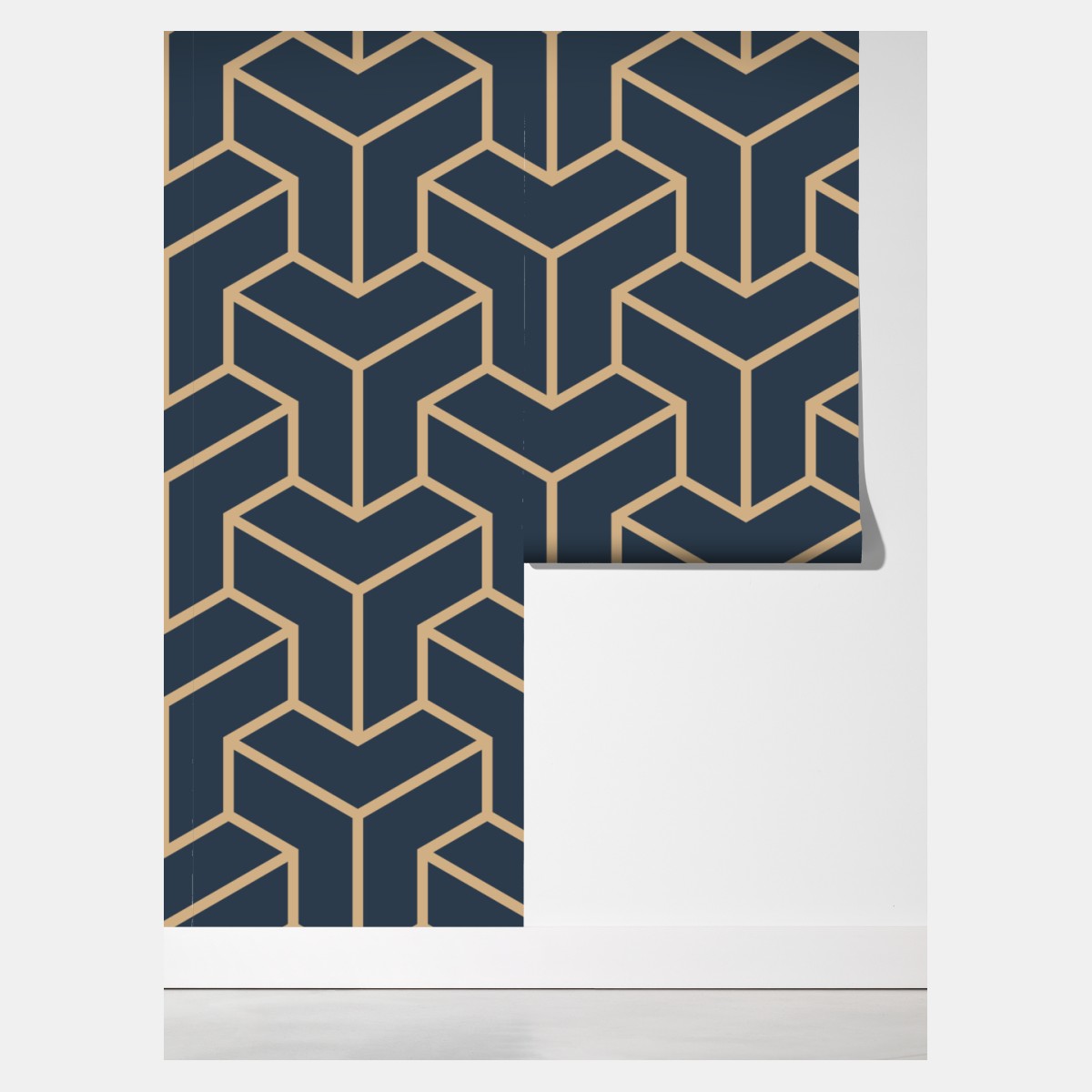 Fototapeta granatowy geometryczny wzór sześcianów – Wallissimo® Fototapeta granatowy geometryczny wzór sześcianów – Wallissimo®