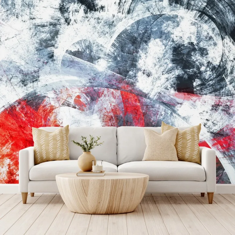 Wall mural dynamic red and white abstract motion