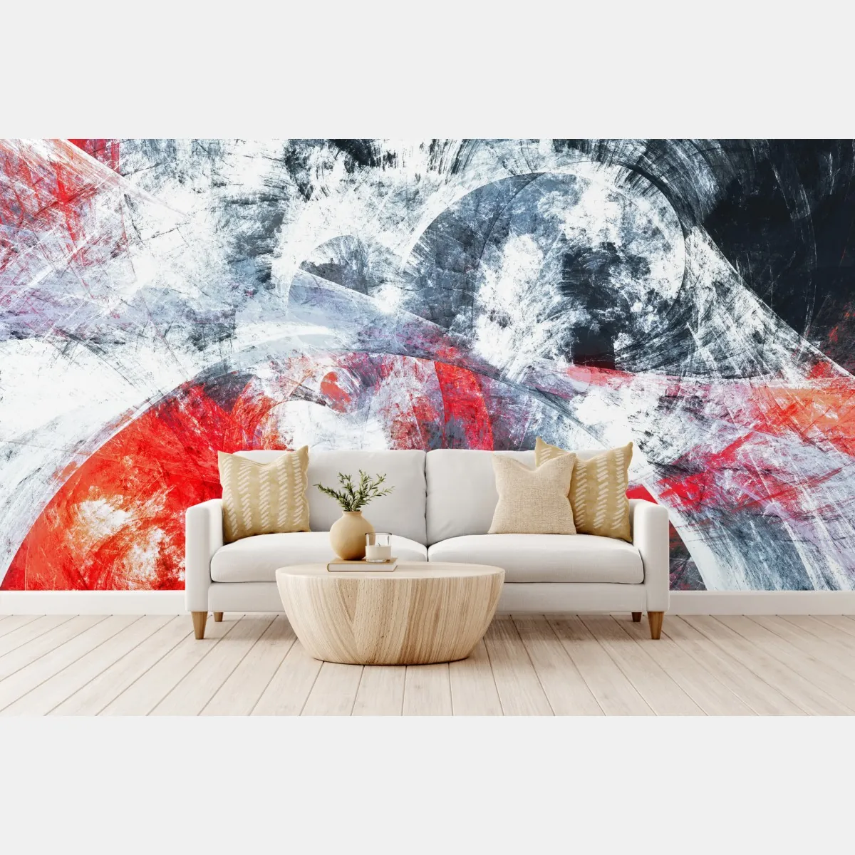 Fototapeta dynamiczna czerwona i biała abstrakcyjna kompozycja – Wallissimo® Fototapeta dynamiczna czerwona i biała abstrakcyjna kompozycja – Wallissimo®