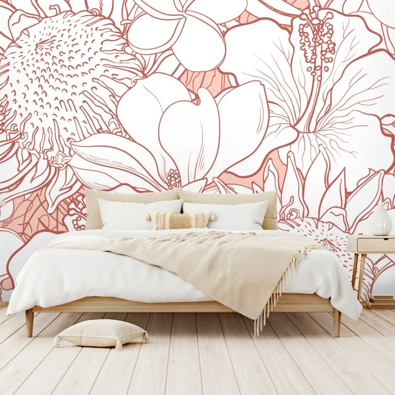 Wall mural delicate coral floral pattern