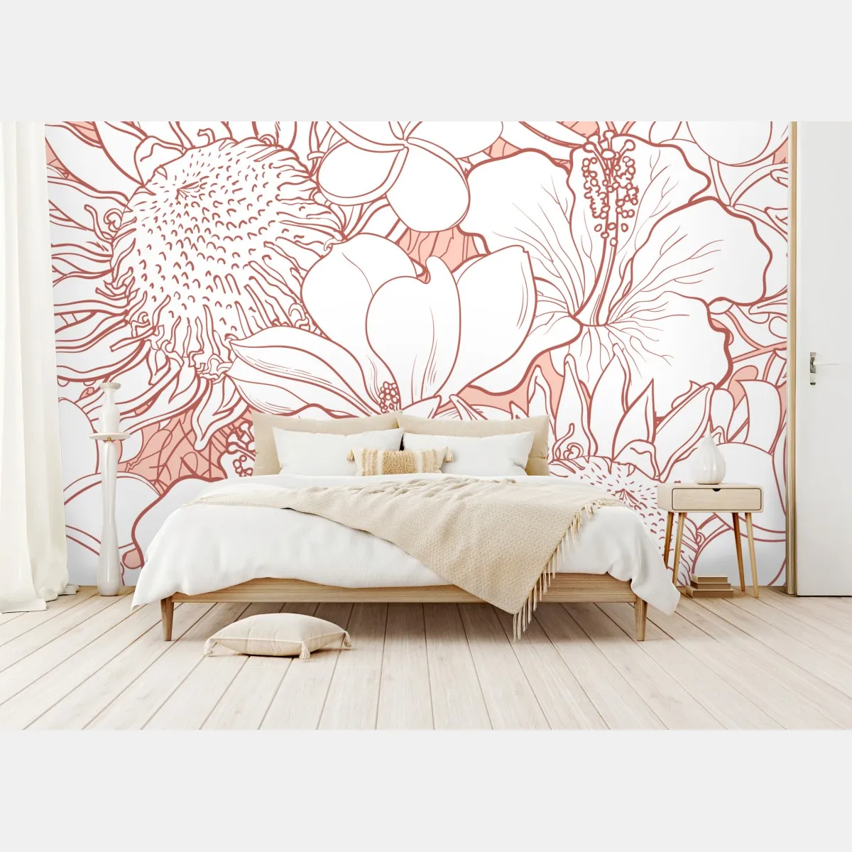 Fototapeta delikatny koralowy wzór kwiatowy – Wallissimo® Fototapeta delikatny koralowy wzór kwiatowy – Wallissimo®