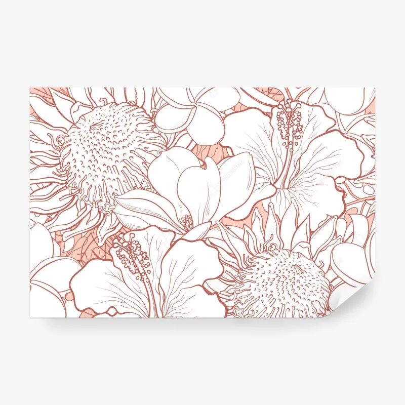 Wall mural delicate coral floral pattern