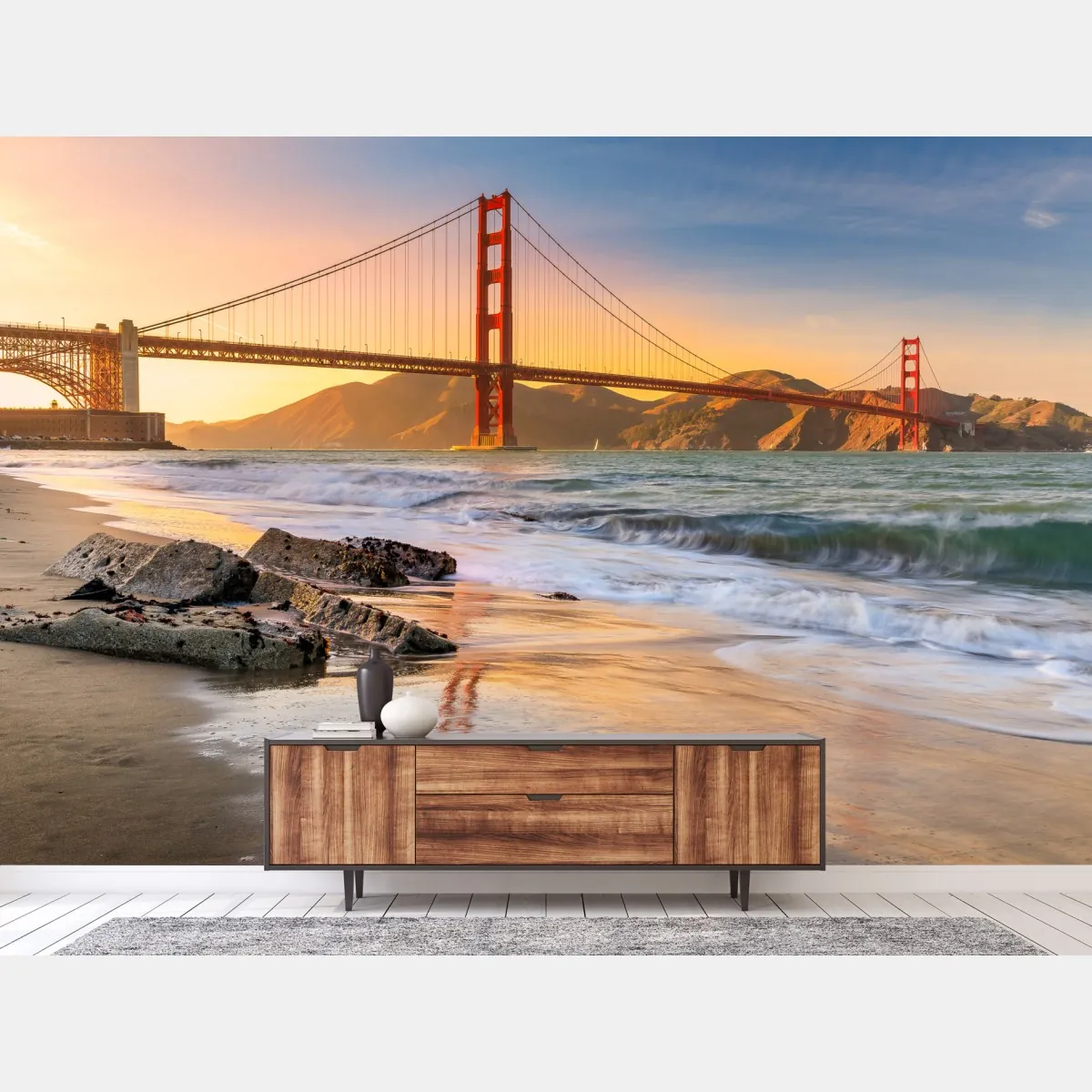 Fototapeta zachód słońca przy Golden Gate Bridge – Wallissimo® Fototapeta zachód słońca przy Golden Gate Bridge – Wallissimo®