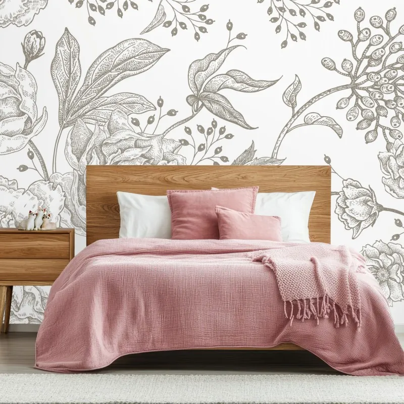 Wall mural delicate vintage botanical floral pattern