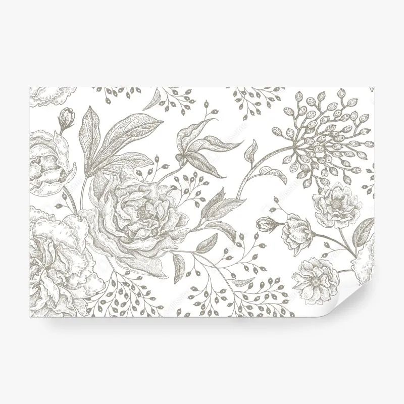 Wall mural delicate vintage botanical floral pattern