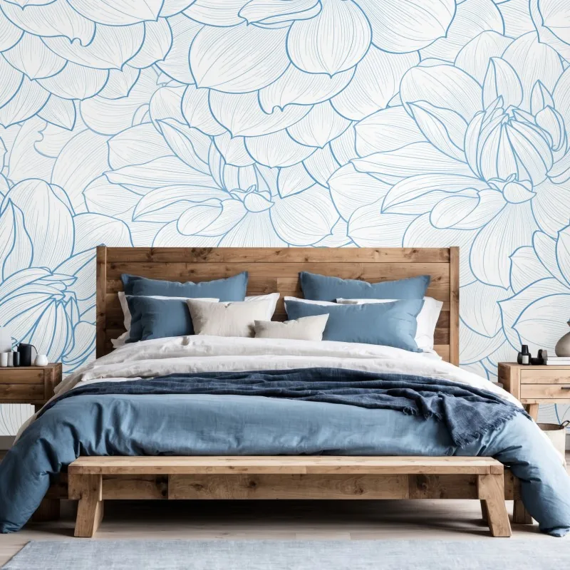 Wall mural delicate blue floral pattern