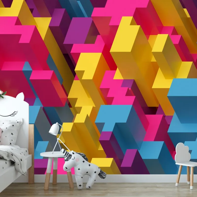 Wall mural vibrant 3d voxel pattern