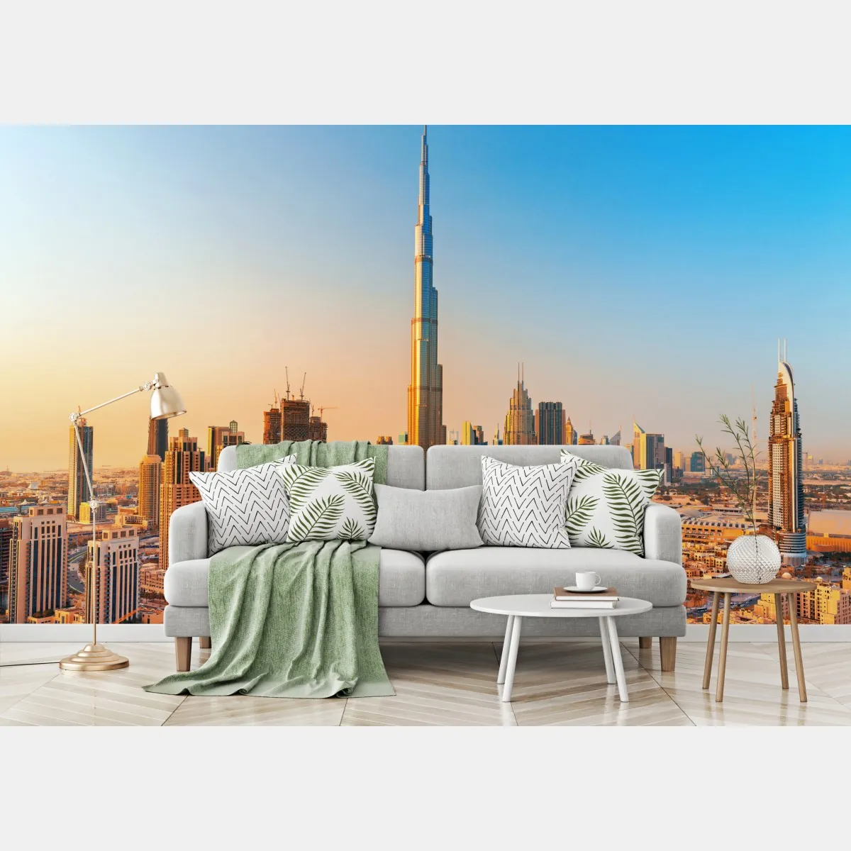 Fototapeta panorama Dubaju o złotej godzinie – Wallissimo® Fototapeta panorama Dubaju o złotej godzinie – Wallissimo®