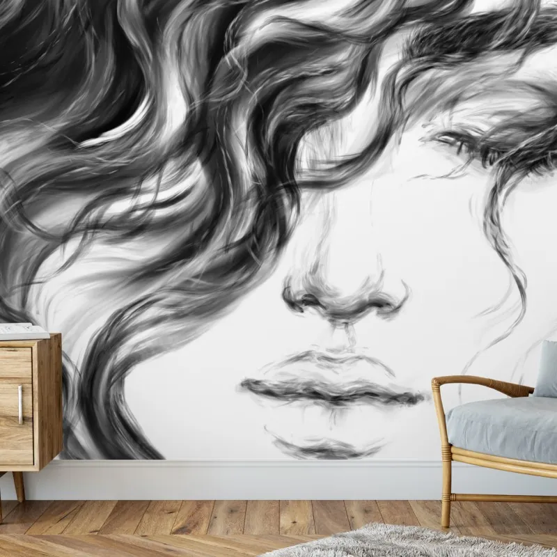 Wall mural ethereal monochrome portrait