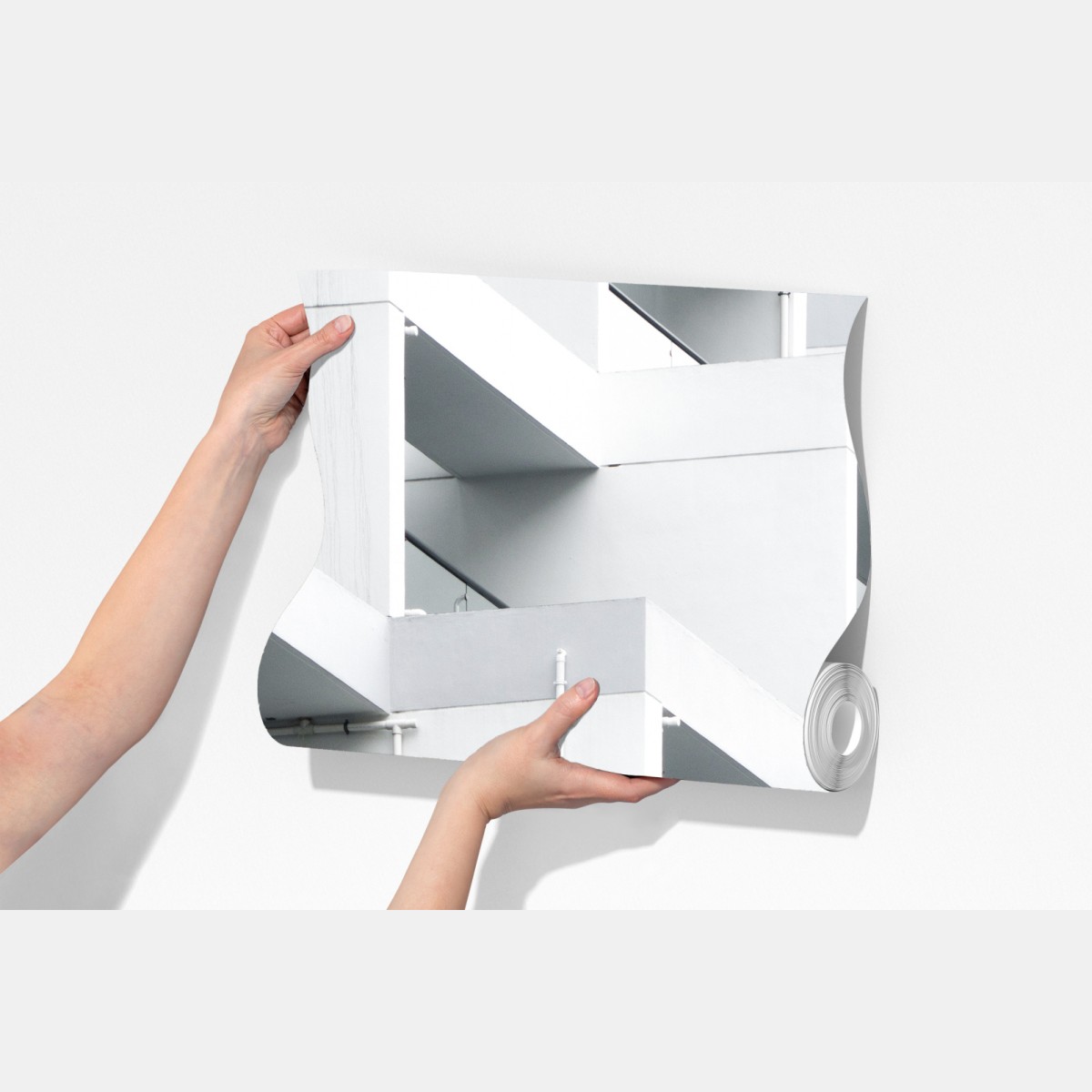 Fototapeta biała betonowa fasada w geometrycznym wzorze – Wallissimo® Fototapeta biała betonowa fasada w geometrycznym wzorze – Wallissimo®