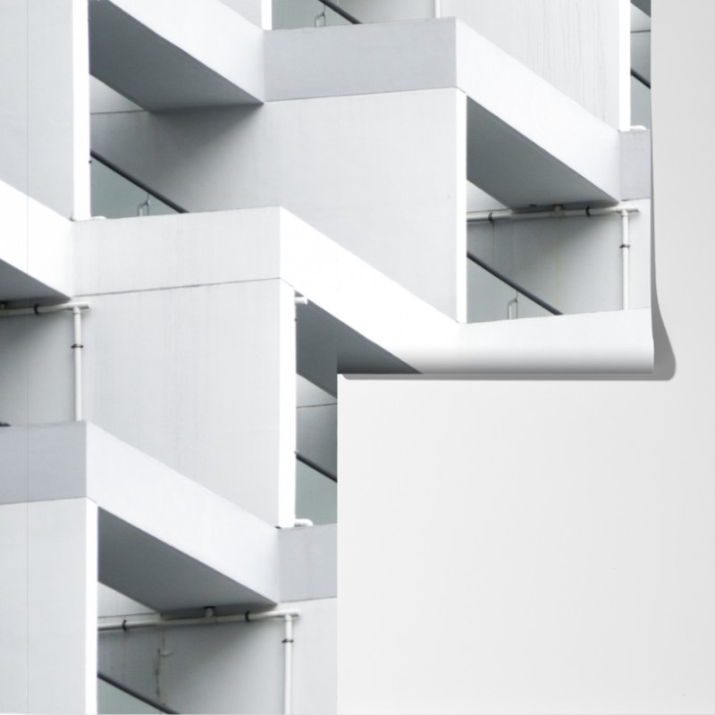 Fototapeta biała betonowa fasada w geometrycznym wzorze – Wallissimo® Fototapeta biała betonowa fasada w geometrycznym wzorze – Wallissimo®