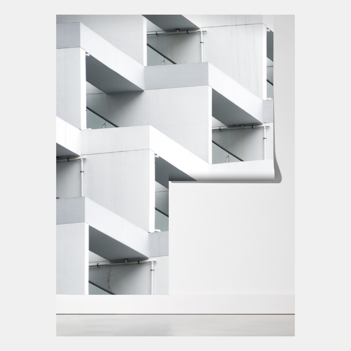 Fototapeta biała betonowa fasada w geometrycznym wzorze – Wallissimo® Fototapeta biała betonowa fasada w geometrycznym wzorze – Wallissimo®