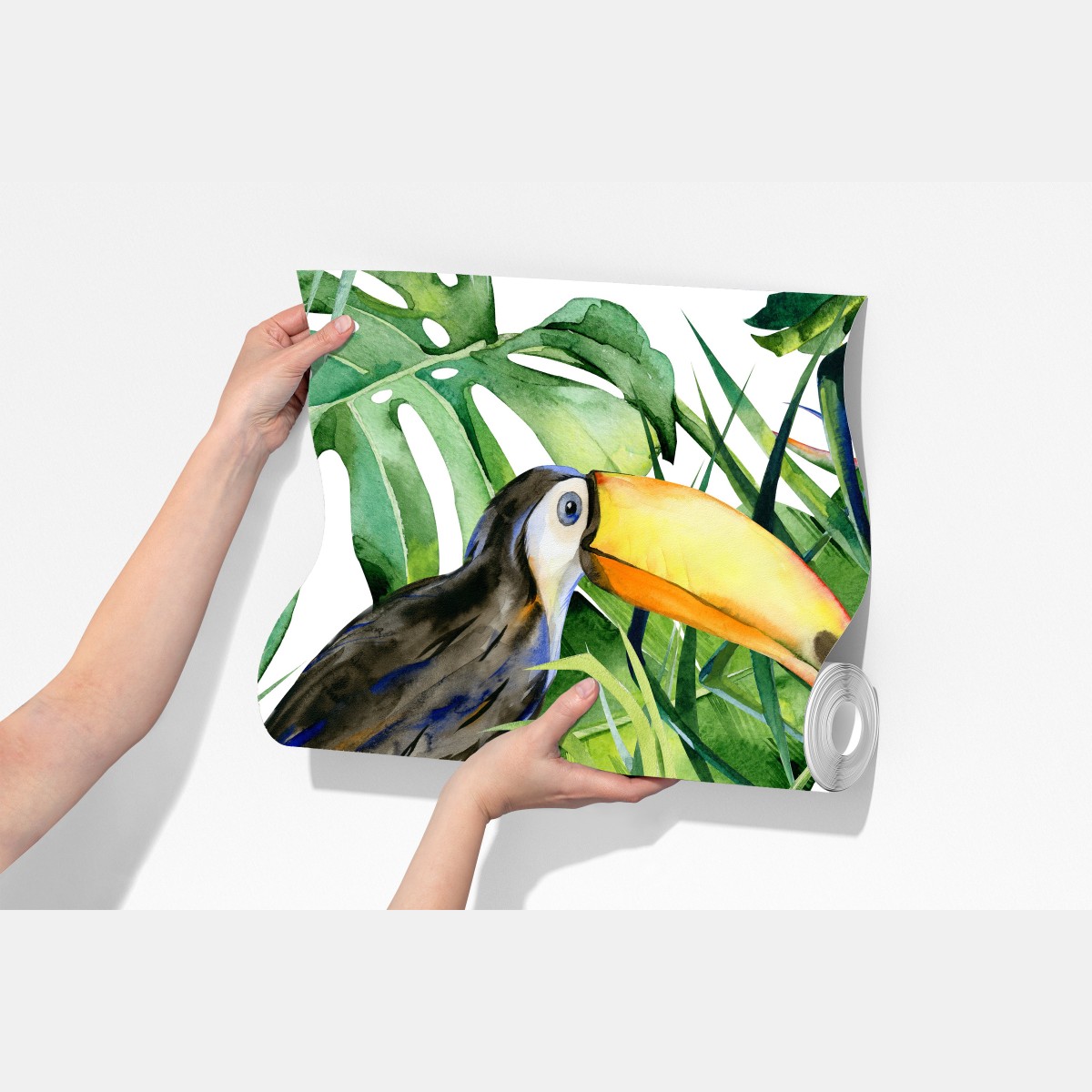 Fototapeta akwarelowy tukan w tropikalnym wzorze – Wallissimo® Fototapeta akwarelowy tukan w tropikalnym wzorze – Wallissimo®