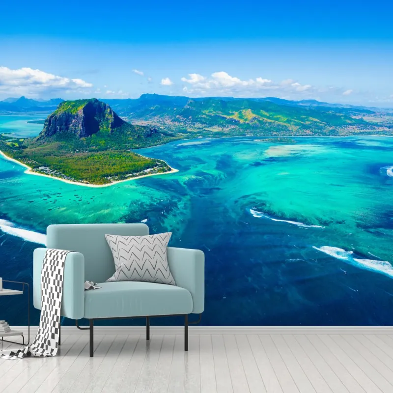 Wall mural Le Morne panorama over Mauritius lagoon