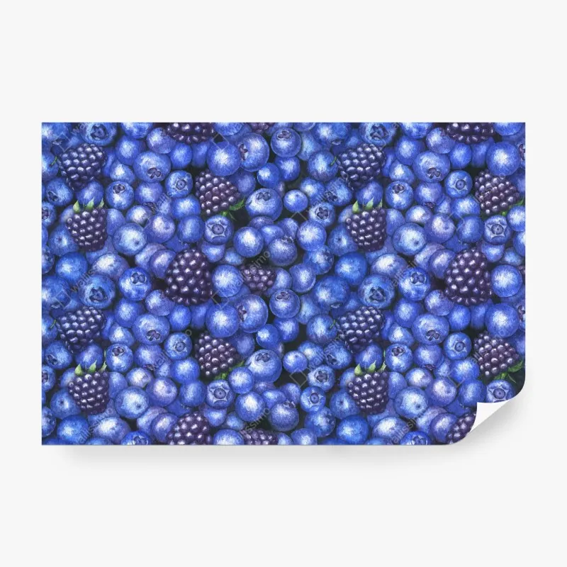 Wall mural blueberry and blackberry watercolor pattern